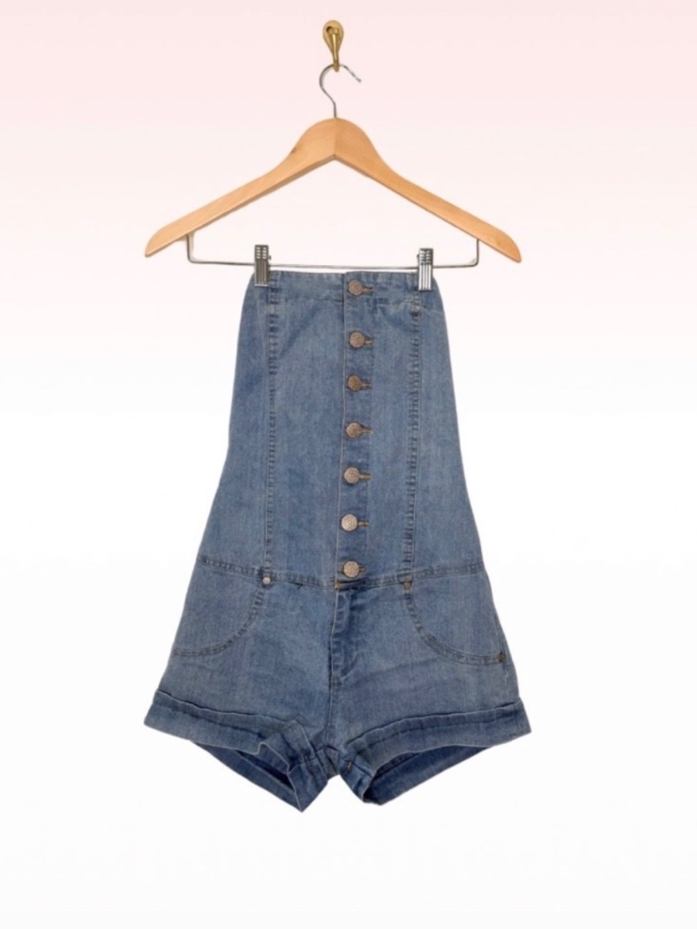 Poetry Strapless Cotton Denim Romper (Sz S)
